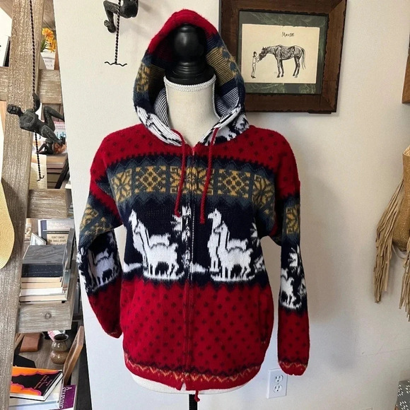 TEJIDOS ALY MARKA Vintage BoHo 100% Wool Jacket Coat Sweater Made in Ecuador 10 - Picture 1 of 6